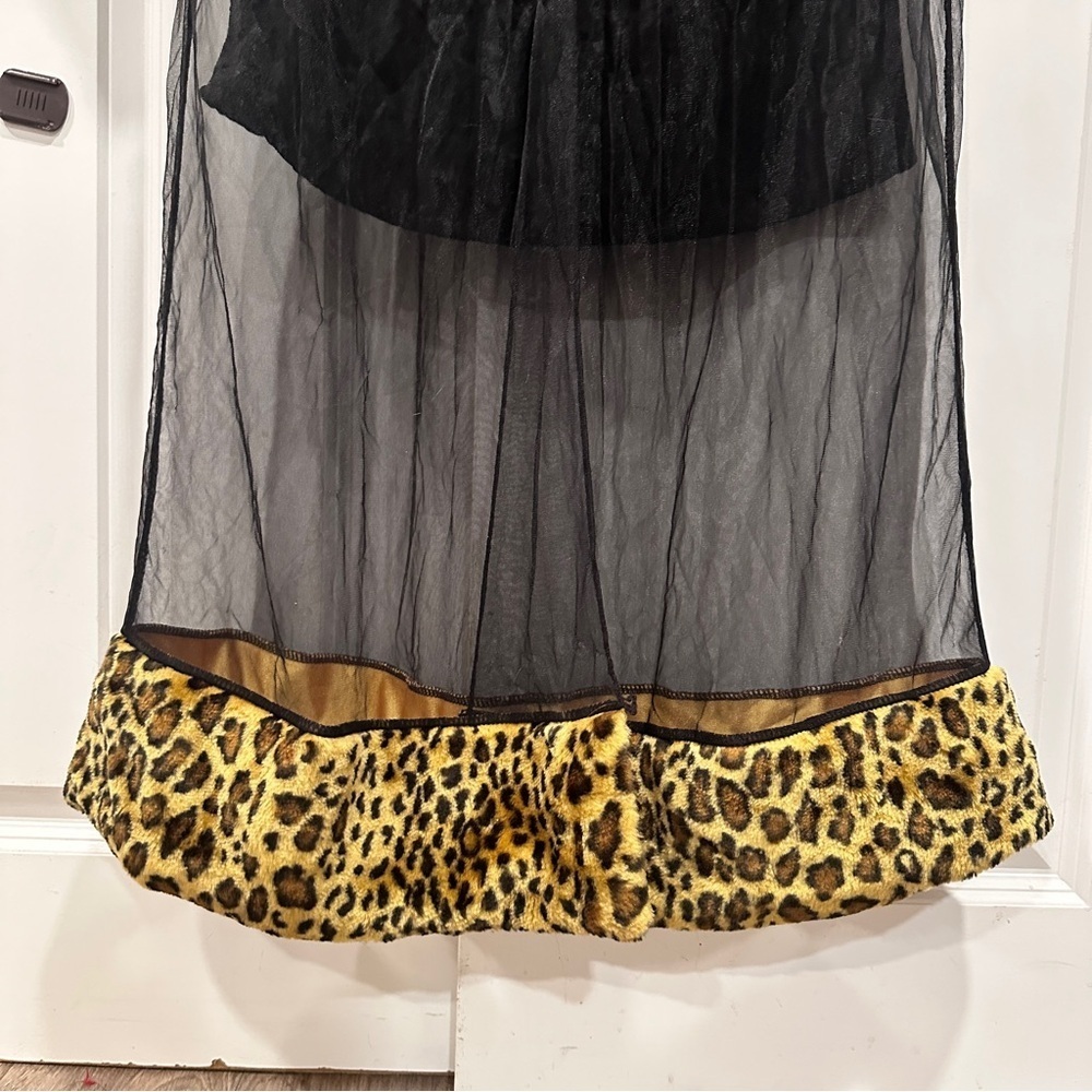 Black Sheer Robe with Leopard Trim and mini dress - Picture 4 of 9